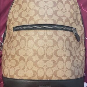 Coach Signature Tan and Black Backpack